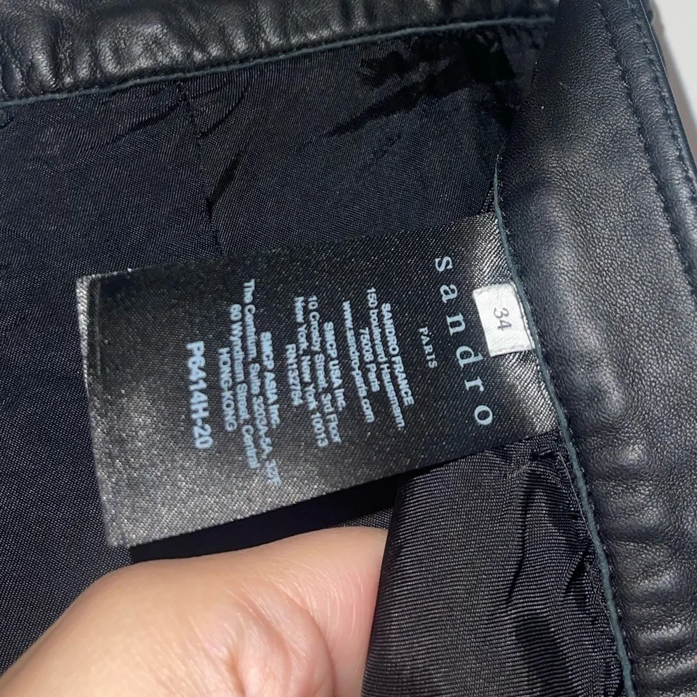 Sandro Paris Black Poesie Lamb Leather Flared Leg Crop Pants Women's US 2 capri - Picture 7 of 13